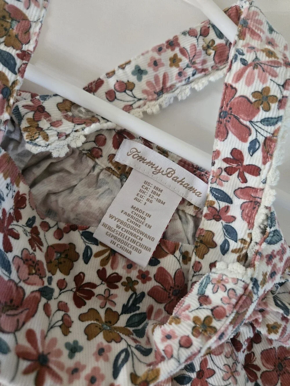 Tommy Bahama Baby Girls Floral Corduroy Jumper Dress 18M
